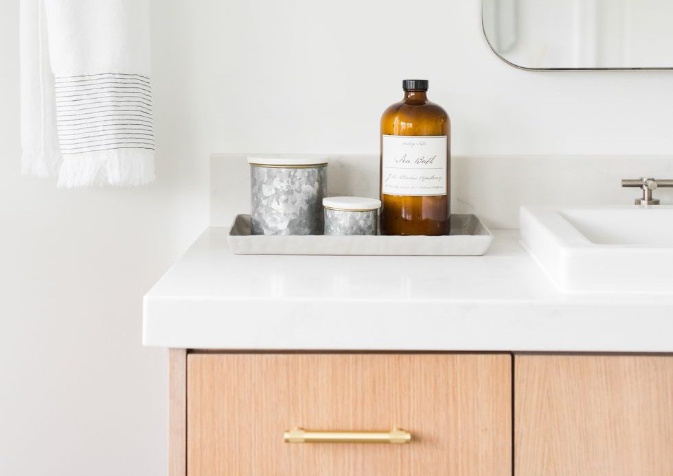 tray on bathroom counter