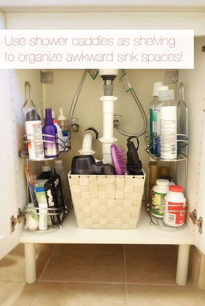 shower caddies used as under sink storage