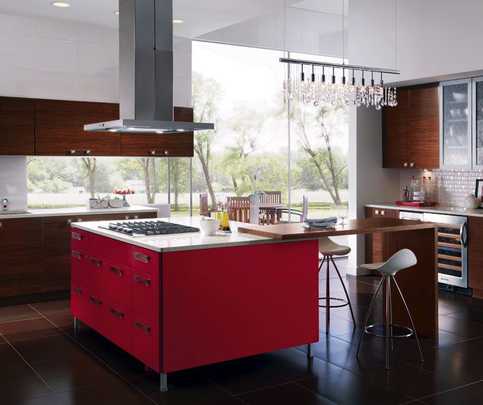 kitchen with red cabinets
