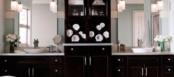 Updated double vanity in a master bathroom by Red Rose Cabinetry
