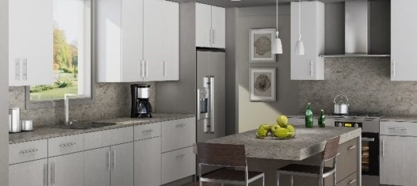 Modern looking kitchen with concrete countertops